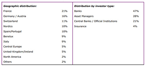 Distribution by geographical area and type of investor