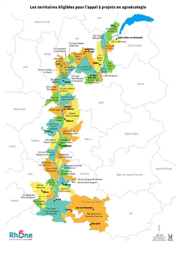 Carte des territoires éligibles pour l’appel à projets en agroécologie de CNR