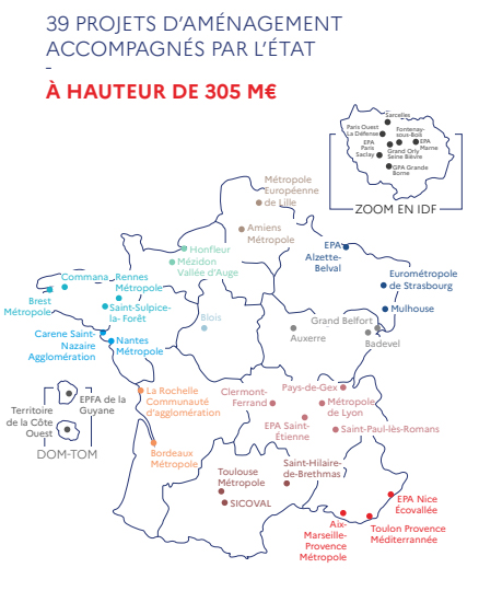 Carte des 39 projets lauréats