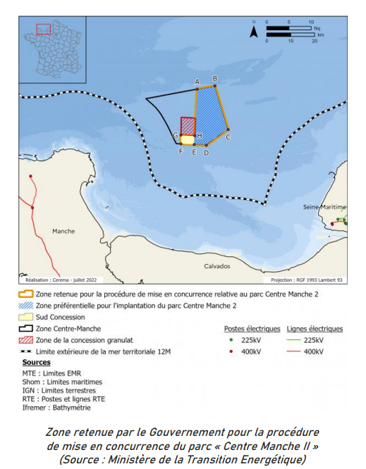 Carte de la zone du parc éolien Centre Manche II