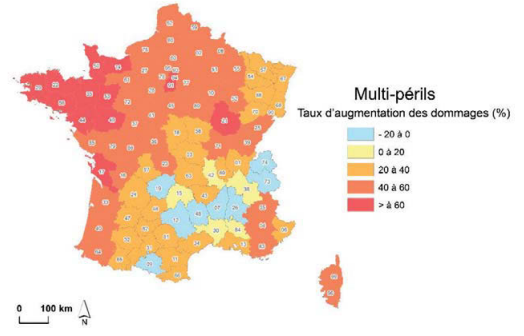 Carte : Évolution projetée des dommages potentiels entre 2018 et 2050