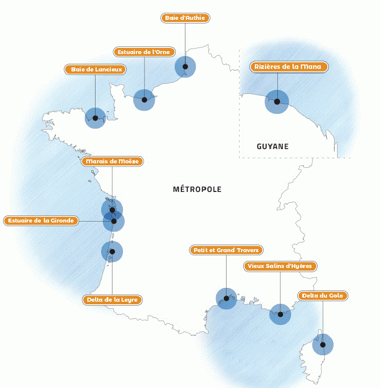 Les dix sites du programme ADAPTO