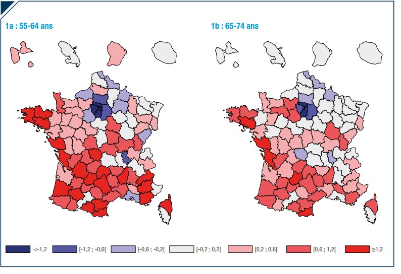 Carte des soldes migratoires départementaux par tranche d’âge (en %)