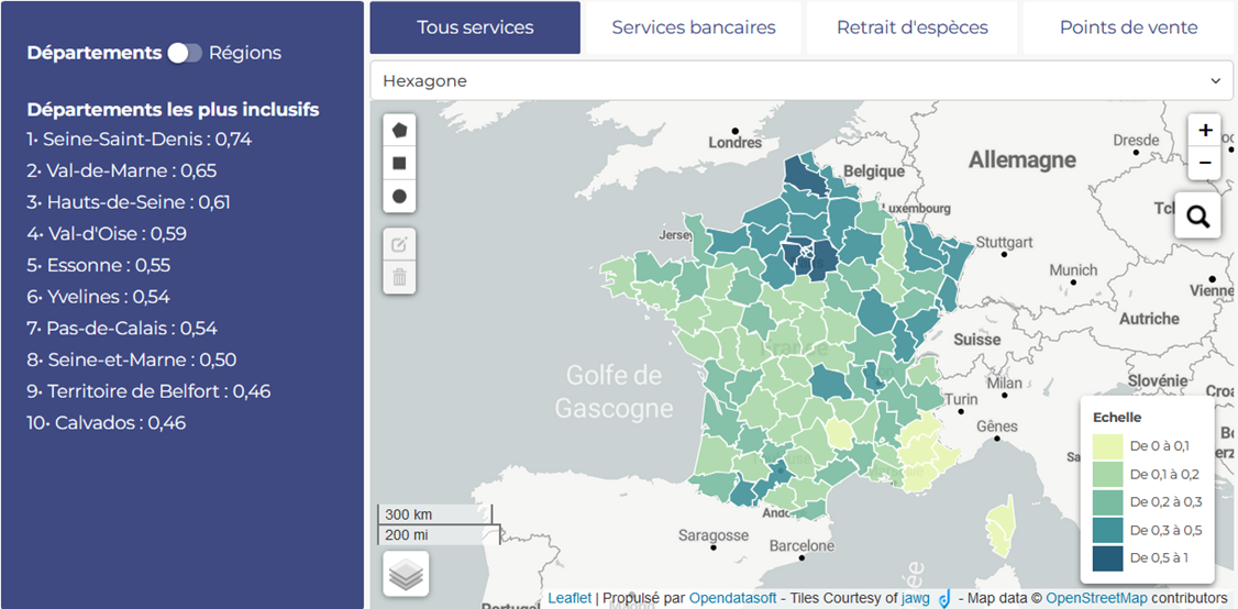 Carte 1 : L’accès aux service bancaires en France métropolitaine en 2024