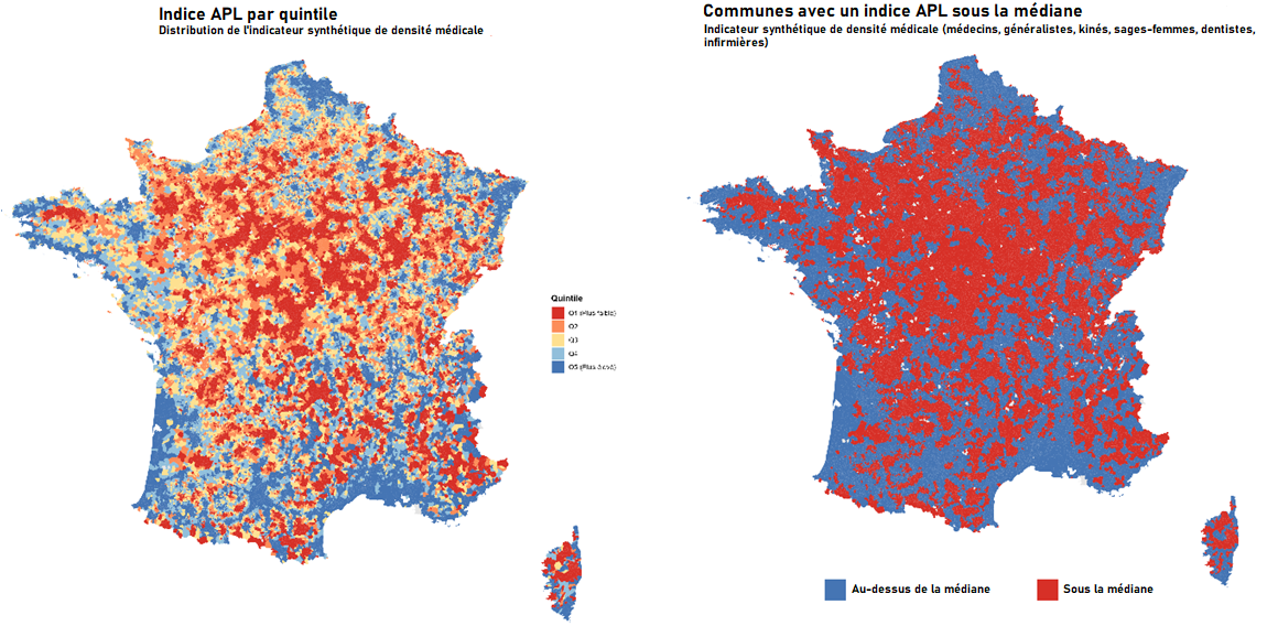 Carte : Accessibilité Potentielle Localisée (APL) des soins de premier recours, 2024 