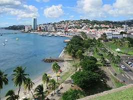 Vue du centre-ville de Fort-de-France depuis la Place de la Savane 