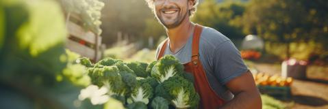 Maraîcher portant une cagette de légumes