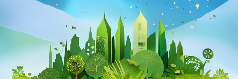 Immeubles dans un paysage verdoyant