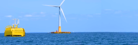 démonstrateur Sealhyfe lors de la phase de test au large, alimenté par l’électricité de l’éolienne flottante Floatgen