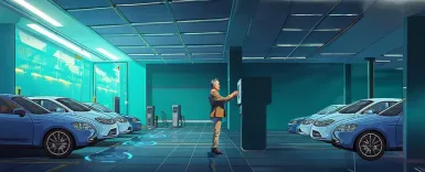 Fiction d'un homme dans un parking en 2050 