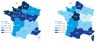 Cartographie de la France et des taux de sinistralité par région 2021. 