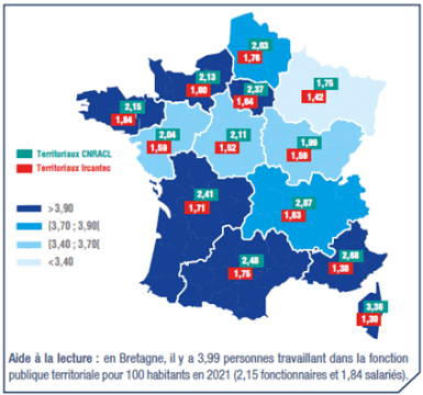 Illustration du poids des personnels territoriaux par rapport à la population régionale 2021