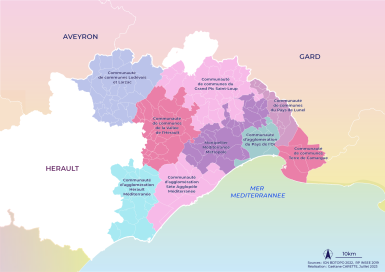 Cartes des communautés de communes de Montpellier et alentours.  
