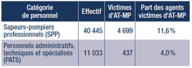 Tableau de la part des agents des SDIS victime d’AT-MP en 2021. 
