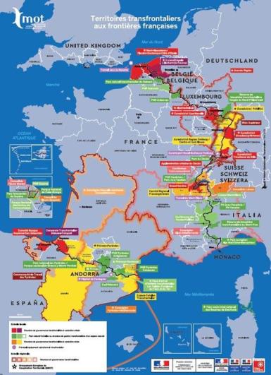 Carte n°1 -  Les territoires transfrontaliers aux frontières françaises 