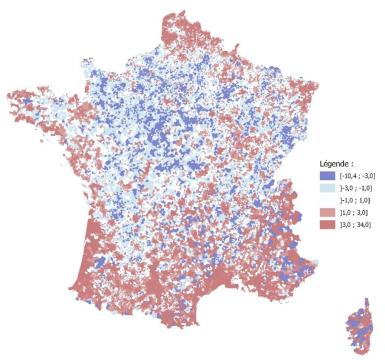 Carte 2. Disparités d’accessibilité des soins aux Masseurs-kinésithérapeutes. 